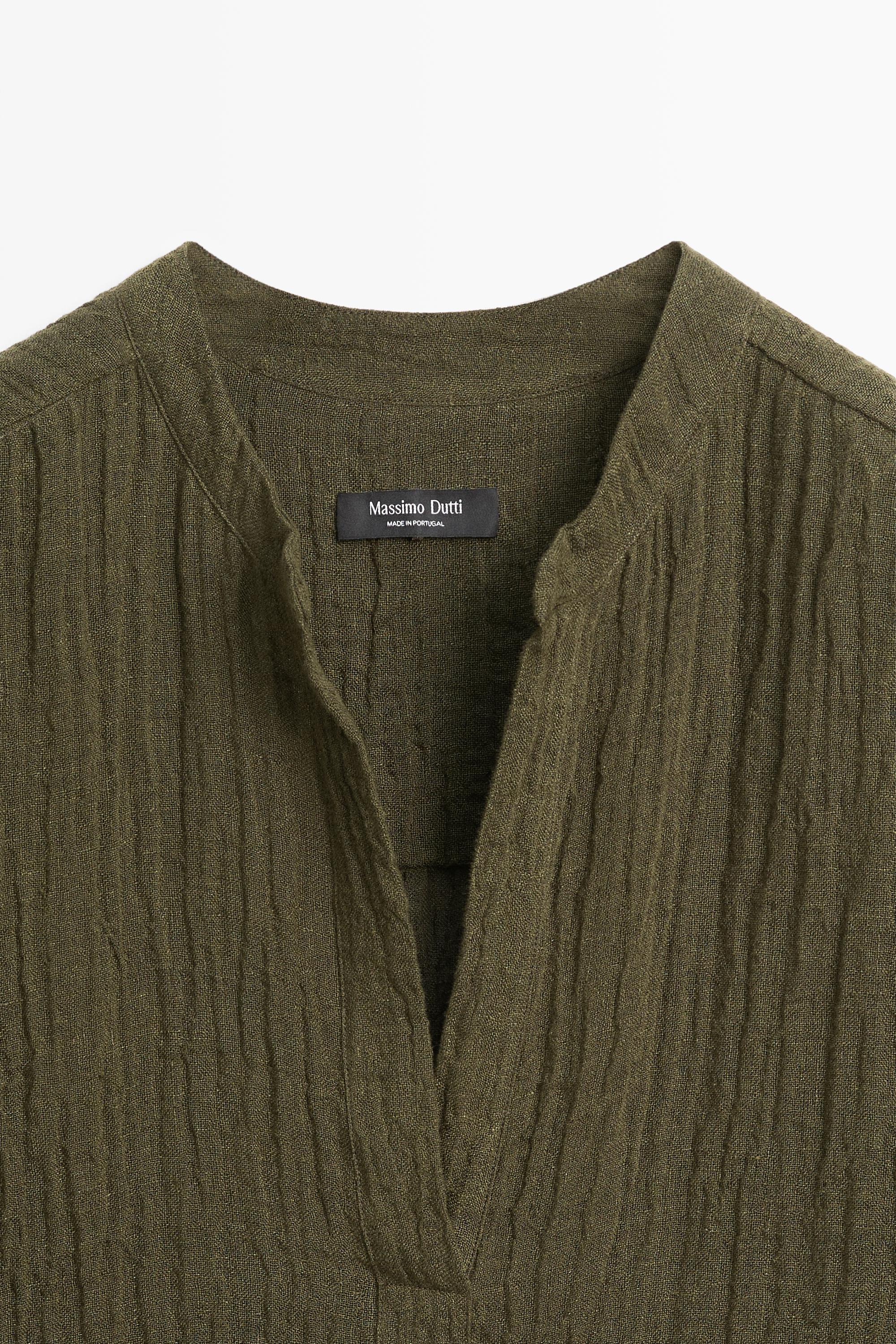 Robe chemise gaufrée en mélange de lin